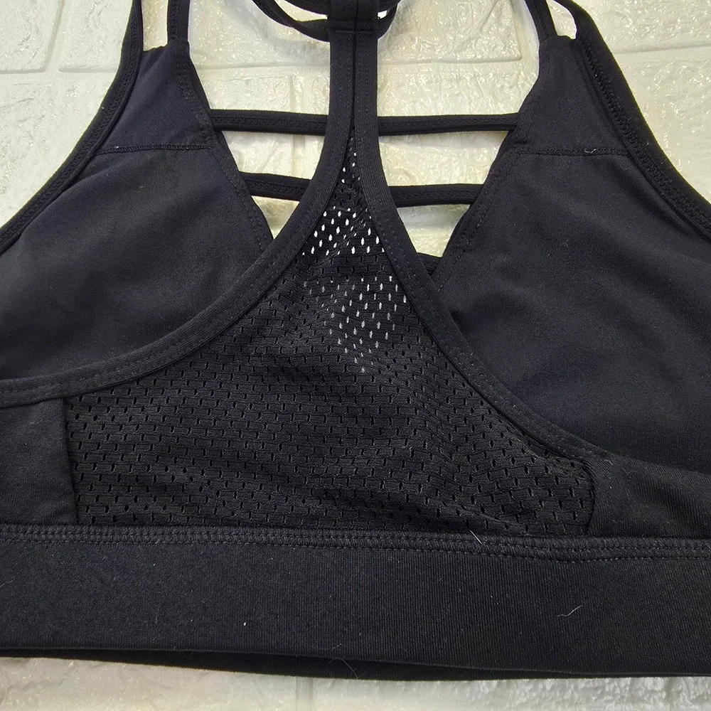 Zyia Active Strappy Mesh Racerback Sports Bra Women Large Black Athleisure Gym
